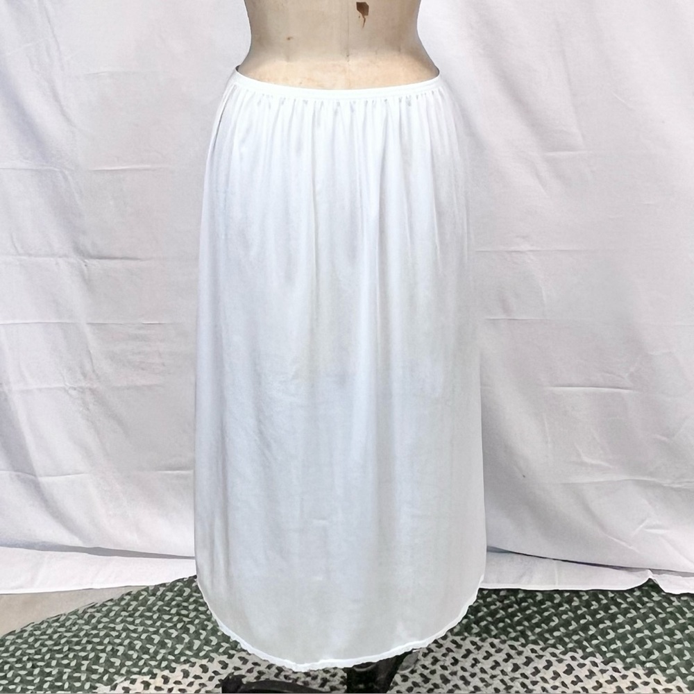 VINTAGE Vassarette white silky half dress slip elastic waist lace trim side slit - Picture 8 of 14